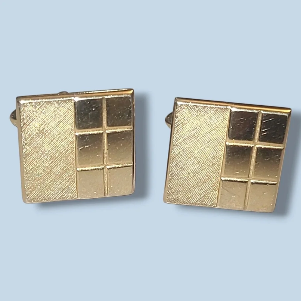 Vintage Gold Tone Geometric Swank Cufflinks‎